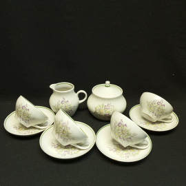 Часть чайного сервиза: сахарница, молочник, 4 чайные пары, "Луговой", Дулево ФЗ, 1992 год, фарфор
